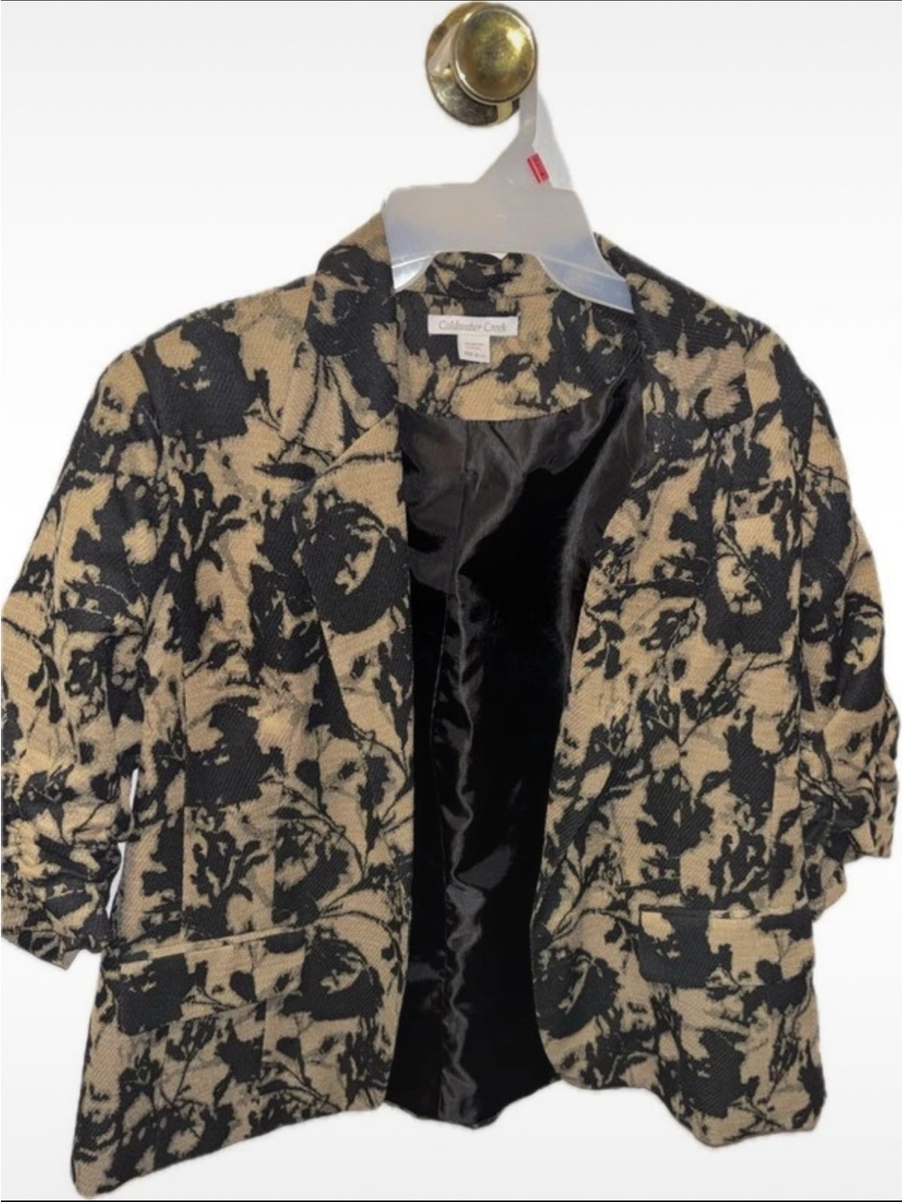 Coldwater Creek Black and Tan Floral-Print Blazer Jacket